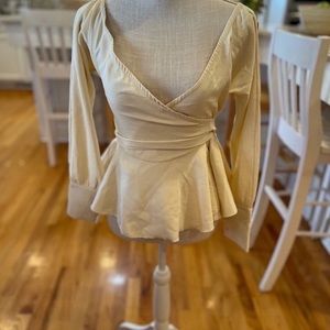 PrettyLittleThing cream tied low cut long sleeve shirt